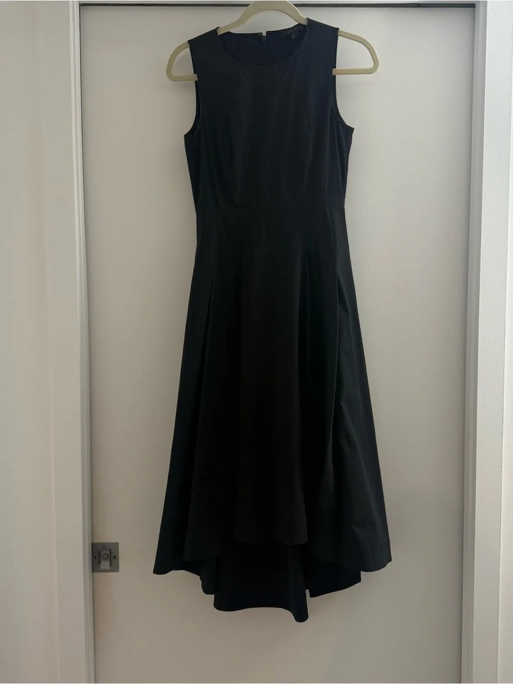 COS Waisted Pleated Sleeveless Midi Dress Black High Low Hem Small Minimalist - Picture 2 of 11